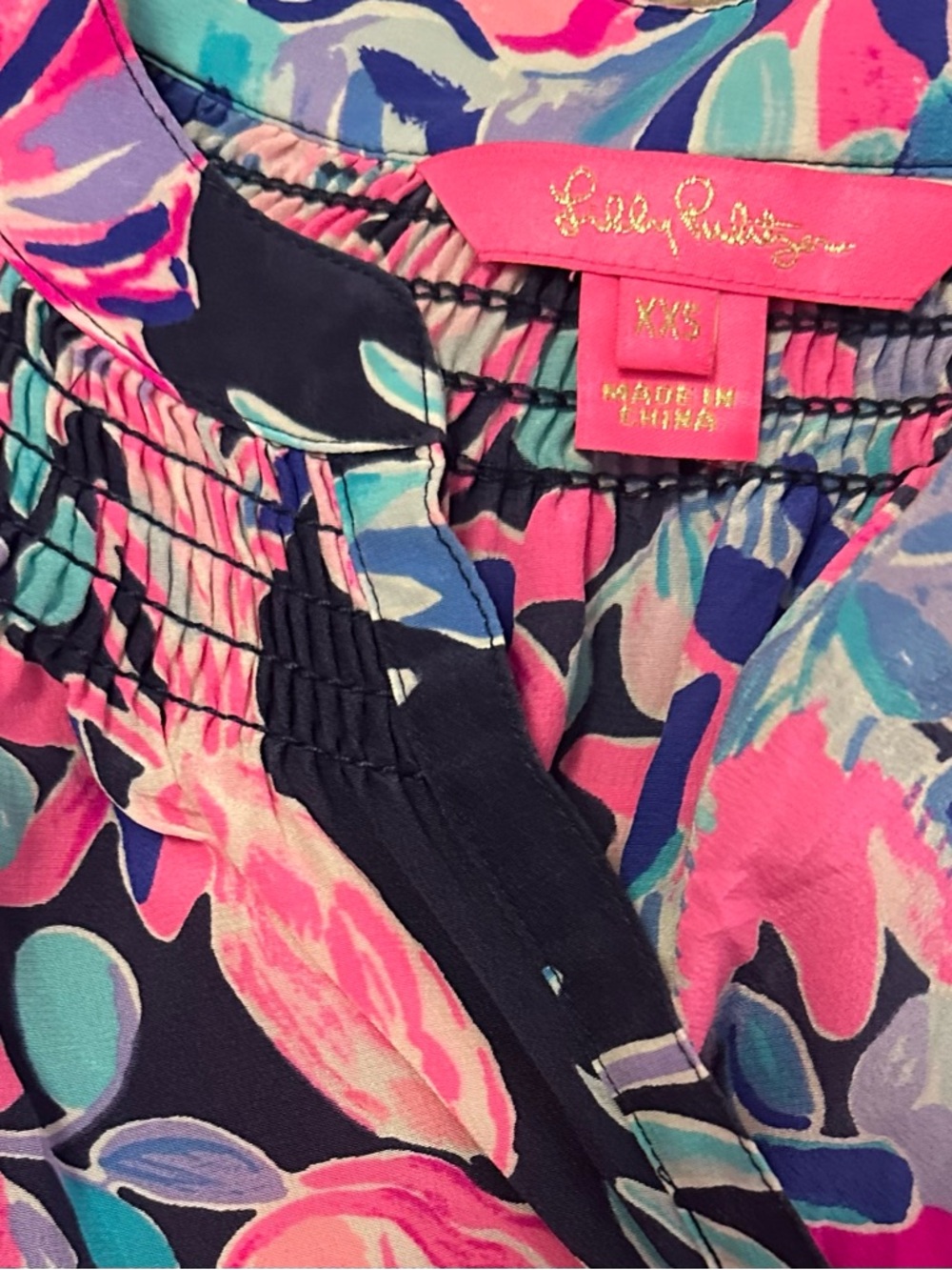 Lilly Pulitzer Navy Blouse with Pink & Teal Floral Print - Picture 6 of 7
